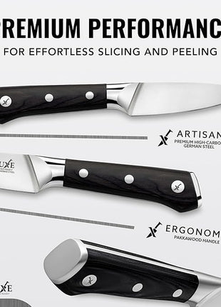 Cutluxe Paring Knife, 3.5" Small Kitchen Peeling Knife with Razor Sharp Blade – High Carbon German Steel, Full Tang, Ergonomic Handle Design – Artisan Series