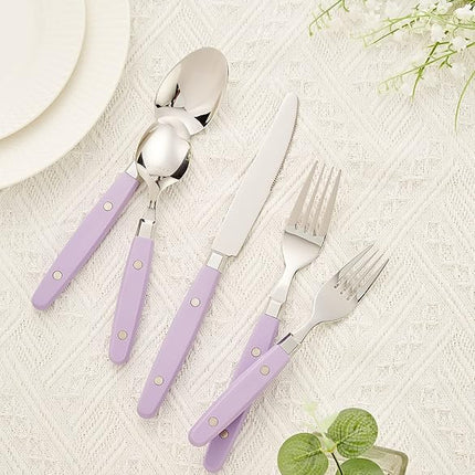 ANNOVA Silverware Set, Retro/Rivet Colorful Stainless Steel Tableware Kitchen Flatware Set Utensils, Includes Dinner Knives, Forks, Spoons, Salad Forks & Dessert Spoons (Lilac, 20 Pieces)
