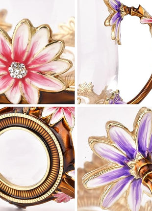 OEAGO Purple Gifts for Women Mom Mothers Day Glass Coffee Enamels Mug Best Birthday Flower Gifts for Her from Daughter Son Lead-Free Christmas Tea Cup with Spoon Set