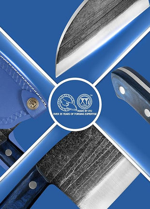 XYJ Authentic Since 1986,Ancient Forged Butcher Knives,Serbian Chef Knife With Sheath,Chinese Vegetable Meat Knives For Kitchen Camping Outdoor,Full Tang (6 inch)