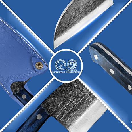 XYJ Authentic Since 1986,Ancient Forged Butcher Knives,Serbian Chef Knife With Sheath,Chinese Vegetable Meat Knives For Kitchen Camping Outdoor,Full Tang (6 inch)
