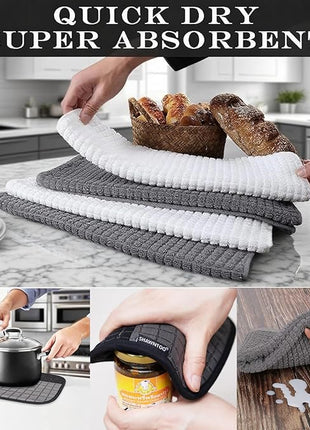 Oven Mitts and Pot Holders Sets 6pcs, Kitchen Oven Glove,High Heat Resistant 550 Degree Extra Long Oven Mitts and Potholders with Non-Slip Silicone Surface for Home Essentials (Grey) (Charcoal Grey)