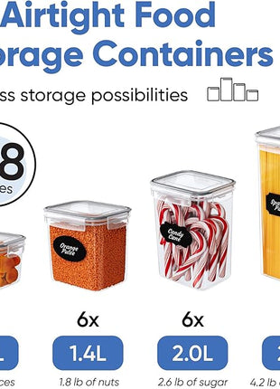 Airtight Food Storage Container Set - 24 Piece, Kitchen & Pantry Organization, BPA-Free, Plastic Canisters with Durable Lids Ideal for Cereal, Flour & Sugar - Labels, Marker & Spoon Set