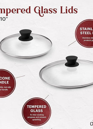 Cast Iron Skillet Set - 8" + 10"-Inch Frying Pans + Glass Lids + Silicone Handle Holder Grip Covers - Pre-Seasoned Oven Safe Cookware - Indoor/Outdoor Use - Grill, BBQ, Fire, Stovetop, Induction Safe