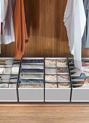 Simple Houseware 4-Pack Drawer Organizer Set - Closet Dividers for Underwear, Socks, Bras, Scarves, Ties - Foldable Non-Woven Storage Boxes, Gray