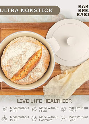 Gotham Steel 5 Qt Dutch Oven Pot with Lid, Nonstick Ceramic Dutch Oven Stock Pot, 10 in 1 Cooking Pots & Dutch Ovens for Bread Baking, Lightweight Oven & Dishwasher Safe – Cream