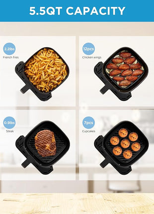 Midea Air Fryer 5.5 Quart with See-Thru Window, Heatexpress Rapid Air Technology, and 9 Preset Menus for Quick and Easy Meals