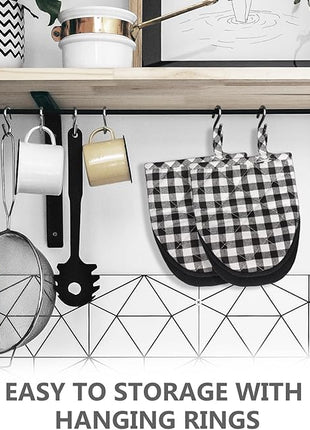 Qulable 1 Pair Short Oven Mitts - Silicone Kitchen Oven Gloves High Heat Resistant 500℉, Mini Oven Mits with Non-Slip Grip Surfaces and Hanging Loop for BBQ, Baking, Cooking and Grilling