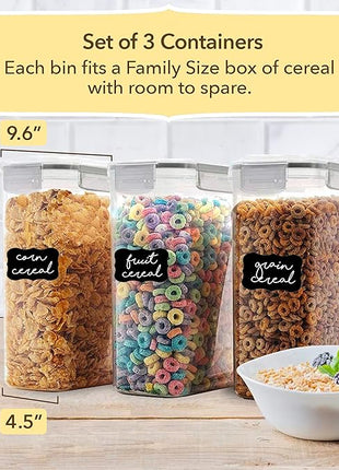 Simply Gourmet Airtight Cereal Containers with Lids – 3 Piece Tall Kitchen Pantry Organization Set, BPA-Free Clear Plastic, Pour Spout Lids for Breakfast Cereal, Rice, Flour, Sugar, Snacks