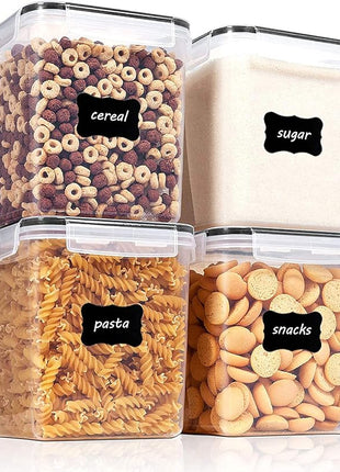 Vtopmart Food Storage Containers 2.5L / 84.5oz, 4 Pieces BPA Free Plastic Airtight Canister for Flour, Sugar, Baking Supplies, with 4 Measuring Cups and 24 Labels, Black