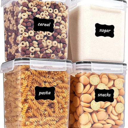 Vtopmart Food Storage Containers 2.5L / 84.5oz, 4 Pieces BPA Free Plastic Airtight Canister for Flour, Sugar, Baking Supplies, with 4 Measuring Cups and 24 Labels, Black
