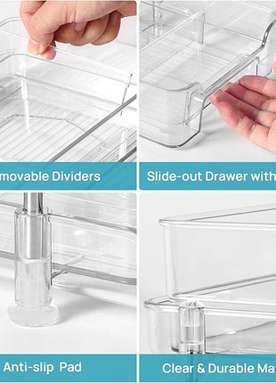 Vtopmart 4 Pack 2 Tier Bathroom Under Sink Organizers and Storage, Clear Kitchen Pantry Organization, Pull Out Medicine Cabinet Organizer with Movable Dividers