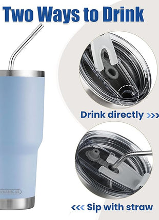 D·S 30oz Blue Tumbler Stainless Steel Double Wall Vacuum Insulated Mug with Straw and Lid, Cleaning Brush for Cold and Hot Beverages