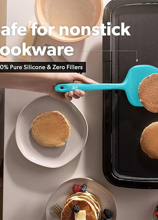 New DI ORO Silicone Turner Spatula Set - Kitchen Spatulas for Nonstick Cookware - Cooking Utensils for Flipping Eggs & Pancakes - 600°F Heat-Resistant BPA Free Turners - Dishwasher Safe (4pc, Teal)