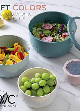 COOK WITH COLOR Prep Bowls with Lids- Wide and Deep Nesting Plastic Small Mixing Bowl Set with Lids, 12 Piece Set - Deep Bowls, Teal and Pink