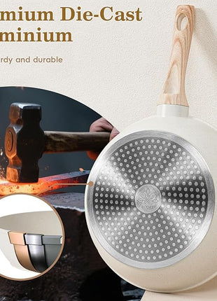 12 Pcs Pots and Pans Set, Nonstick Cookware Sets White Granite Induction Cookware, Non-toxic Healthy Non Stick Kitchen Cooking Set with Frying Pans Set, Saucepans,Steamer (PFAS, PFOA, PFOS Free)