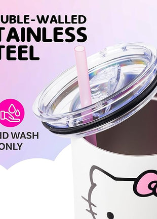 Silver Buffalo Sanrio Hello Kitty Halloween Spooky Skeleton Costume Stainless Steel Tumbler with Handle and Straw, Fits in Standard Cup Holder, 40 Ounces