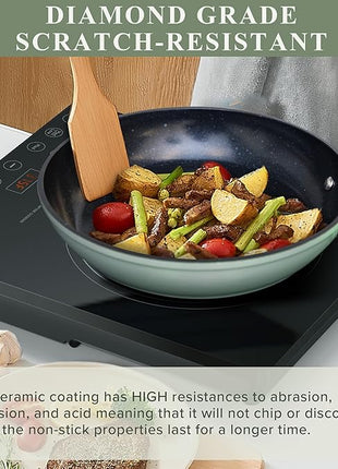 Nuwave Healthy Duralon Blue Ceramic Nonstick Cookware Set, Diamond Infused Scratch-Resistant, PFAS Free, Dishwasher & Oven Safe, Induction Ready & Evenly Heats, Tempered Glass Lids & Stay-Cool Handles