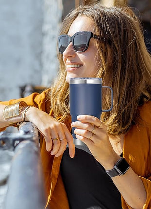 20 oz Stainless Steel Tumbler with Handle Bulk Metal Insulated Tumblers Travel Coffee Mug with Handle Double Wall Tumbler Cup with Lid and Straw, Navy 6 Pack