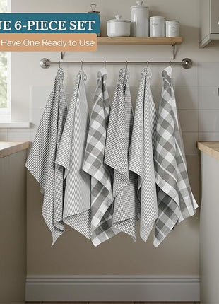 Casa Platino Hand Towels for Kitchen Set of 6 – 100% Cotton 18"x28" Kitchen Towels, Super Absorbent – Crafted for Farmhouse Charm, Drying Dishes, Or Entertaining Guests – Slate Grey