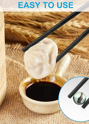 10 Pairs Fiberglass Chopsticks Family Set, ONEHERE Reusable Chinese, Japanese, Korean Chop sticks, Dishwasher Safe, Non-slip, for Sushi, Noodles, Food, Hotpot& Cooking, 9.5 inches, Classic Black