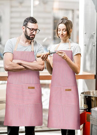 2 Pack Adjustable Bib Apron with 2 Pockets Chef Cooking Kitchen Restaurant Aprons for Women Men