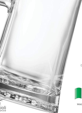 Bormioli Rocco 4-Pack Solid Heavy Large Beer Glasses with Handle - 17.1/4 Ounce Glass Steins, Traditional Beer Mug glasses Set, Perfect Coffee - Tea Glass, Everyday Drinking Glasses, Cocktail Glasses