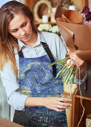 Britimes Apron Home Kitchen Cooking Baking Gardening for Women Men With Pockets Starry Night Oil Painting 32x28 inch