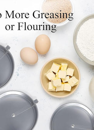 Aunt Shannon's Kitchen 8 Inch Round Cake Pans, 3 Pack, Silver Cake Pan with a Built-in Swivel Blade, Easy Release Cake Pans Set for Baking, Baking Pans Set for 3-Layer Cake, Dishwasher Safe