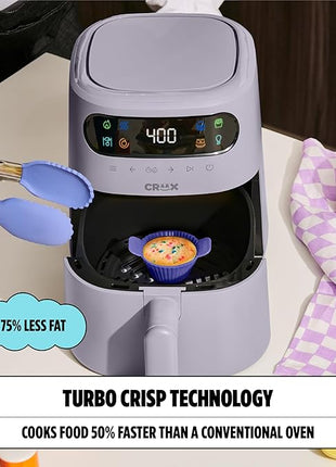 CRUX x Marshmello 3.0 QT Digital Air Fryer with TurboCrisp Technology, Touch Screen Temperature Control, Timer and Auto Shut-off, Fully Programmable, Silicone Cupcake Molds Included, Lavender