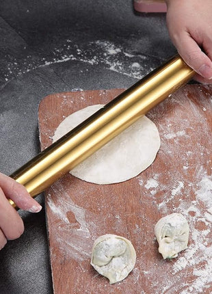 Berglander Gold Rolling Pin, 16.7 Inches Stainless Steel Matte Finish With Gold Titanium Plating Rolling Pin For Baking, Pizza, Dough, Pie, Cookie, Essential Kitchen Utensil Gift Ideas For Bakers.