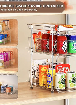 2Set 3 Tier Clear Bathroom Organizer with Dividers, Pull-Out Pantry Organization and Storage, Multi-Purpose Under Sink Organizers and Storage, Vanity Skincare Cosmetic Closet Organizer Medicine Bins