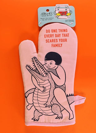 Blue Q Do One Thing Every Day That Scares Your Family Funny Oven Mitts - Cute Oven Mitts, Home Kitchen Gifts, Cooking Accessories, Super-Insulated Quilting, 100% Cotton, Size 12.5" L x 7.5" W