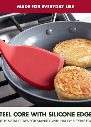 GreenPan Silicone Solid Turner Spatula, Flipping Cooking Kitchen Utensil, Flexible Rubber Nonstick Cookware, Rigid Steel Core, Heat-Resistant, Anti-Slip Handle, BPA-Free, Dishwasher Safe, Red