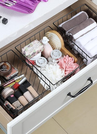 8 Pack Wire Storage Baskets for Organizing with Removable Tags, Pantry Organization Bins for Kitchen Cabinets, Closet - Metal Basket for Laundry, Garage, Refridge, Bathroom Countertop Organizer, Black