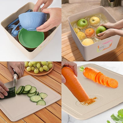 49 Pcs Dinnerware Sets for 4 People, Unbreakable Plates and Bowls Sets with Storage Box, Reusable Dinnerware Sets, Camping School Home Party Cutlery Set, Dishwasher Microwave Safe