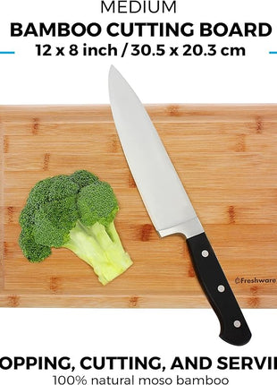 Freshware Freshware Bamboo Cutting Boards for Kitchen with Juice Groove [Set of 2] Wood Cutting Board for Chopping Meat, Vegetables, Fruits, Cheese, Knife Friendly Serving Tray with Handles