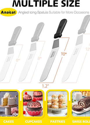 Anaeat Icing Spatula, Professional Cake Angled Offset Spatula with 10" Stainless Steel Blade - Thickened Frosting Knife with Durable Plastic Handle for Cake Decorating, Pastry & Baking