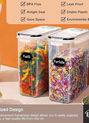 PRAKI 5PCS Cereal Containers Storage Set, BPA Free Airtight Food Storage Container Set with Lids, Kitchen Pantry Organization and Storage for Sugar, Baking Supplies with 20 Labels & Mark(4L Black)