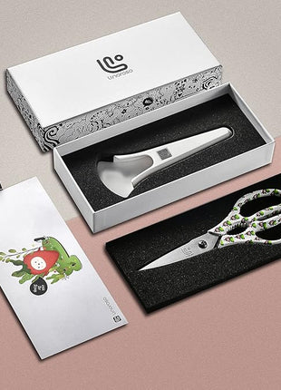 Linoroso Kitchen Scissors Heavy Duty Kitchen Shears with Magnetic Holder Made with Japanese Steel 4034, Multipurpose Ultra Sharp Cooking Scissors for Meat/Vegetables/BBQ/Herbs/Pizza (Graphic,Chili)