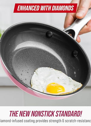 Blue Diamond 8" Nonstick Frying Pan Skillet, Ceramic Diamond Infused PFAS-Free, Dishwasher & Oven Safe, Stay Cool Handle, Durable Non Toxic Metal Utensil Safe, Egg & Omelet Pan, Pink