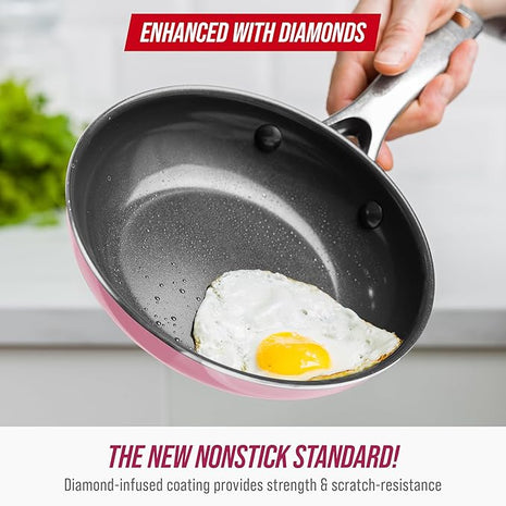 Blue Diamond 8" Nonstick Frying Pan Skillet, Ceramic Diamond Infused PFAS-Free, Dishwasher & Oven Safe, Stay Cool Handle, Durable Non Toxic Metal Utensil Safe, Egg & Omelet Pan, Pink