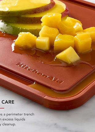 KitchenAid Classic Plastic Cutting Board with Perimeter Trench and Non Slip Edges, Dishwasher Safe, 8 x 10 inch, Scorched Orange