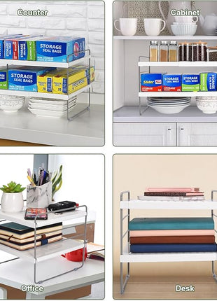 Pantry Organization and Storage for Kitchen - Expandable Kitchen Wrap Box Organizer Rack, Foil Organizer for Cabinet & Counter, Height & Width Adjustable Cupboard Storage Rack - (3 Tier 9.8 to 15.6"L)