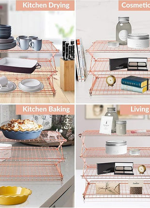 Geesta 2/3/4-Tier Collapsible Cooling Rack with Adjustable 3 Setting Design Stackable Cooling Roasting Cooking for Cookies Baking - Copper Cooking Utensils