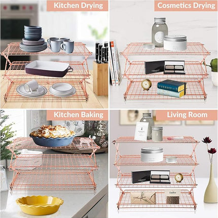Geesta 2/3/4-Tier Collapsible Cooling Rack with Adjustable 3 Setting Design Stackable Cooling Roasting Cooking for Cookies Baking - Copper Cooking Utensils