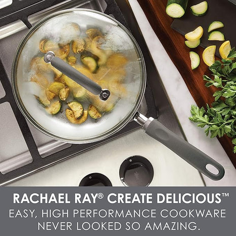 Rachael Ray Create Delicious Deep Nonstick Frying Pan / Fry Pan / Skillet with Lid - 9.5 Inch, Gray