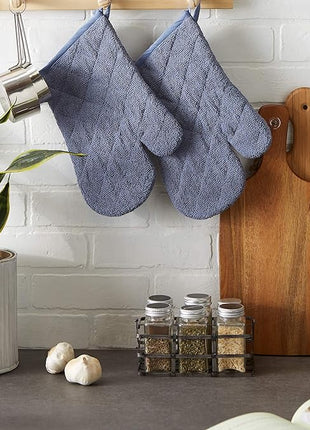 DII Basic Terry Collection 100% Cotton Quilted, Oven Mitt, Stonewash Blue, 2 Piece
