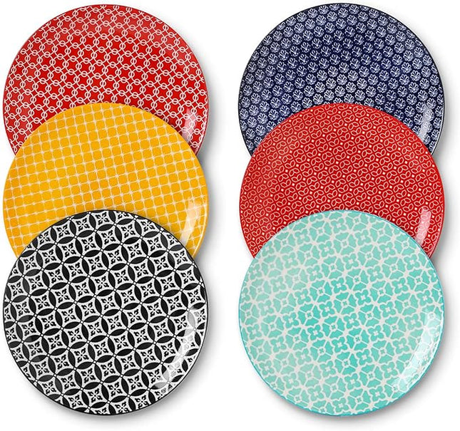 DOWAN 10" Colorful Dinner Plates Set of 6, Ceramic Dessert Plates Set for Salad, Pasta, Steak - Appetizer Plates, Dining Serving Plates for Parties, Restaurant - Dishwasher & Microwave Safe - Gifts