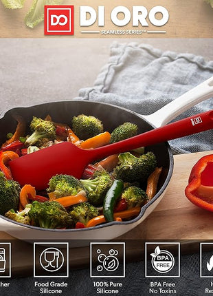 DI ORO - Large Silicone Spatula - 600ºF Heat-Resistant Spatula - Seamless Design - Pro-Grade Non-Stick Silicone Rubber with Reinforced Stainless Steel S-Core Technology (RED)